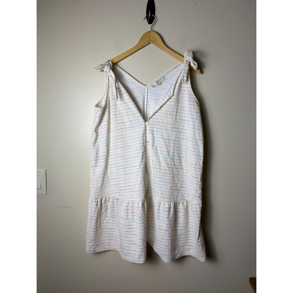 LOFT Dress Womens XL Striped Tie Sleeves White Multicolor